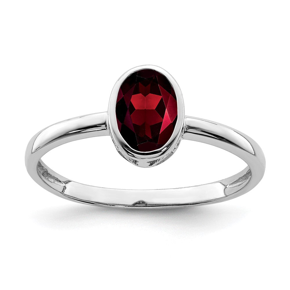 Image of ID 1 Sterling Silver Rhodium-plated Polished Garnet Oval Ring