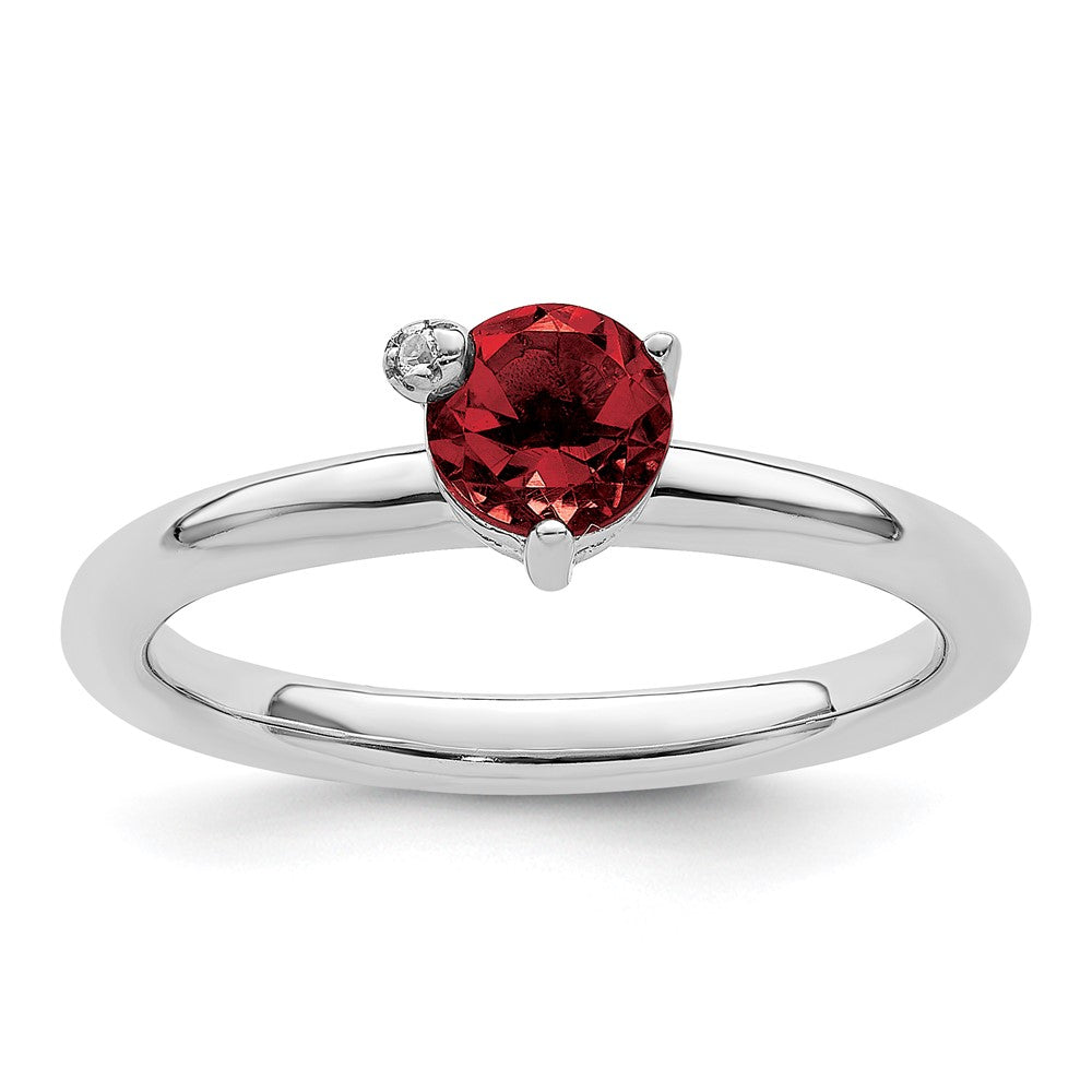 Image of ID 1 Sterling Silver Rhodium-plated Polished Garnet & White Topaz Ring