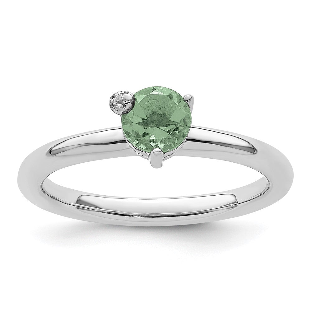 Image of ID 1 Sterling Silver Rhodium-plated Polished Green Quartz & White Topaz Ring