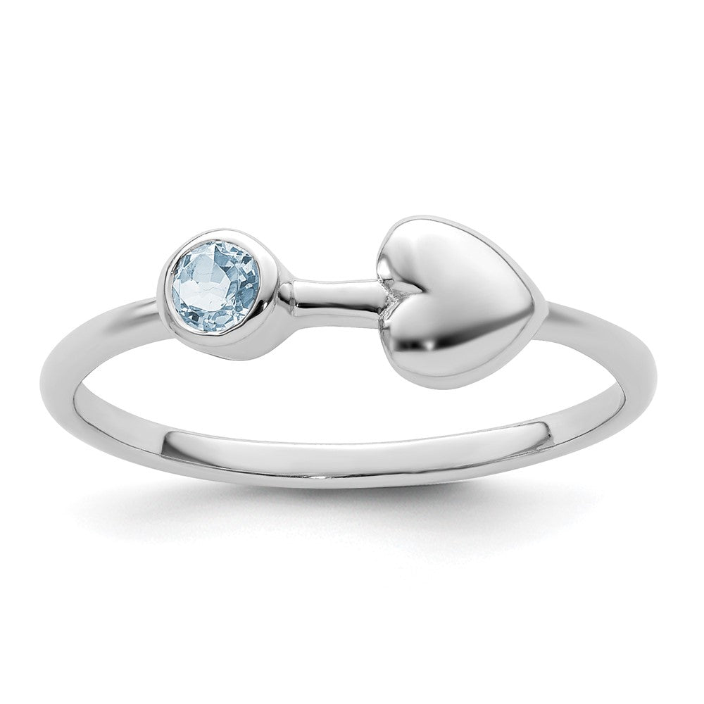 Image of ID 1 Sterling Silver Rhodium-plated Polished Heart Aquamarine Ring