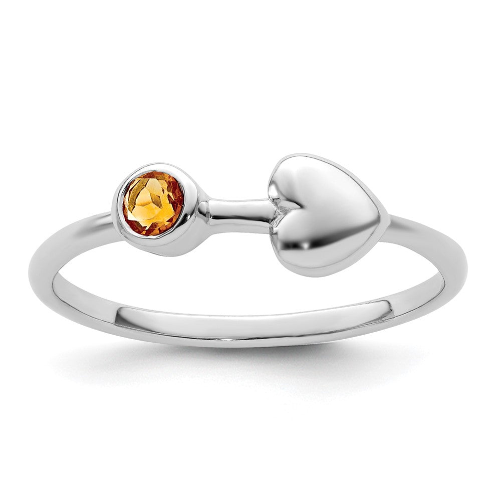 Image of ID 1 Sterling Silver Rhodium-plated Polished Heart Citrine Ring
