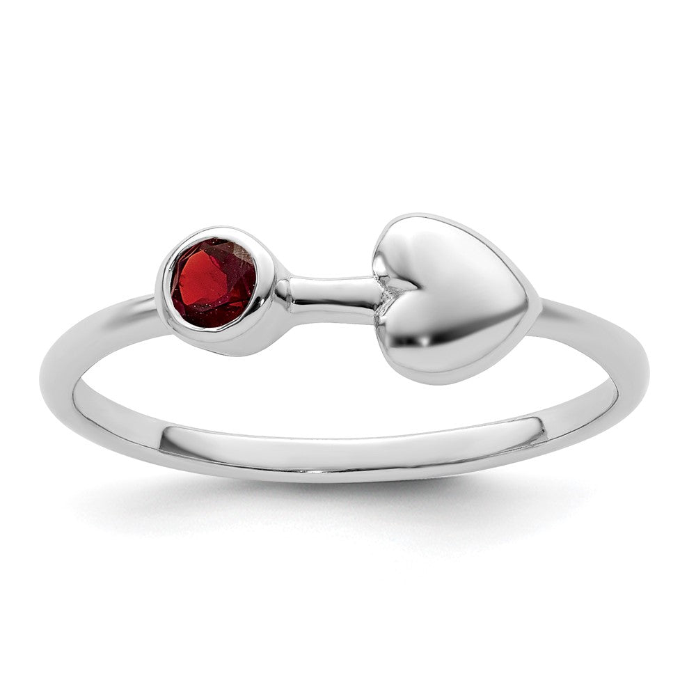 Image of ID 1 Sterling Silver Rhodium-plated Polished Heart Garnet Ring