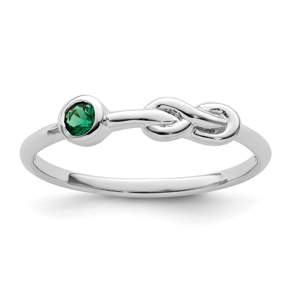 Image of ID 1 Sterling Silver Rhodium-plated Polished Infinity Lab Created Emerald Ring