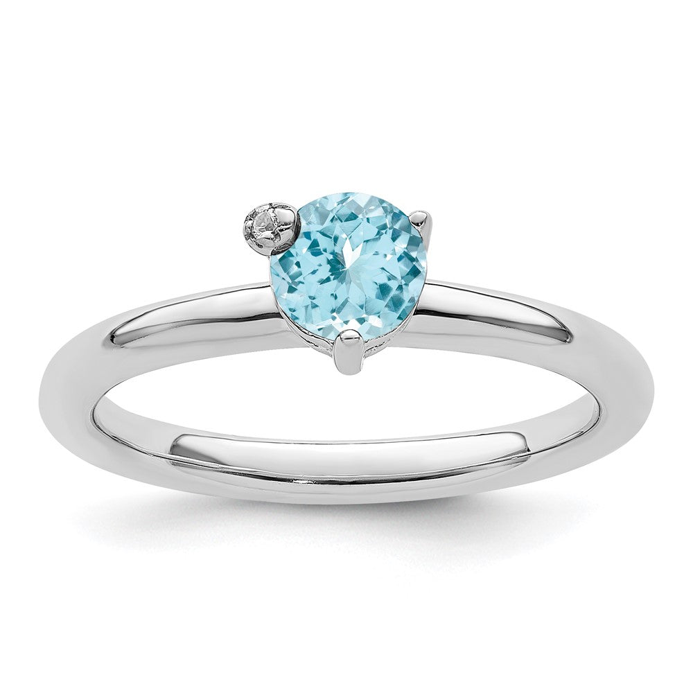 Image of ID 1 Sterling Silver Rhodium-plated Polished LS Blue Topaz & White Topaz Ring