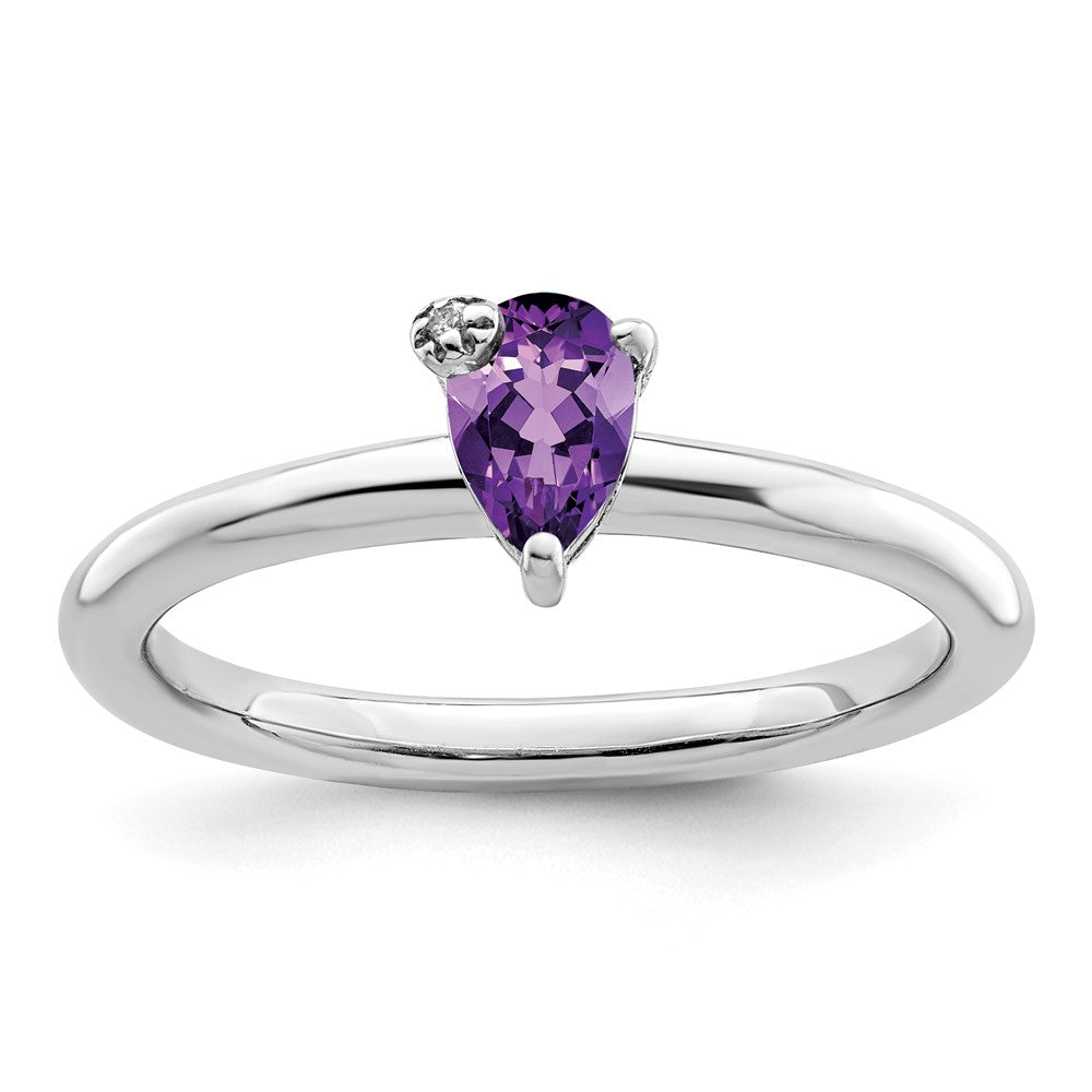 Image of ID 1 Sterling Silver Rhodium-plated Polished Pear Amethyst & White Topaz Ring