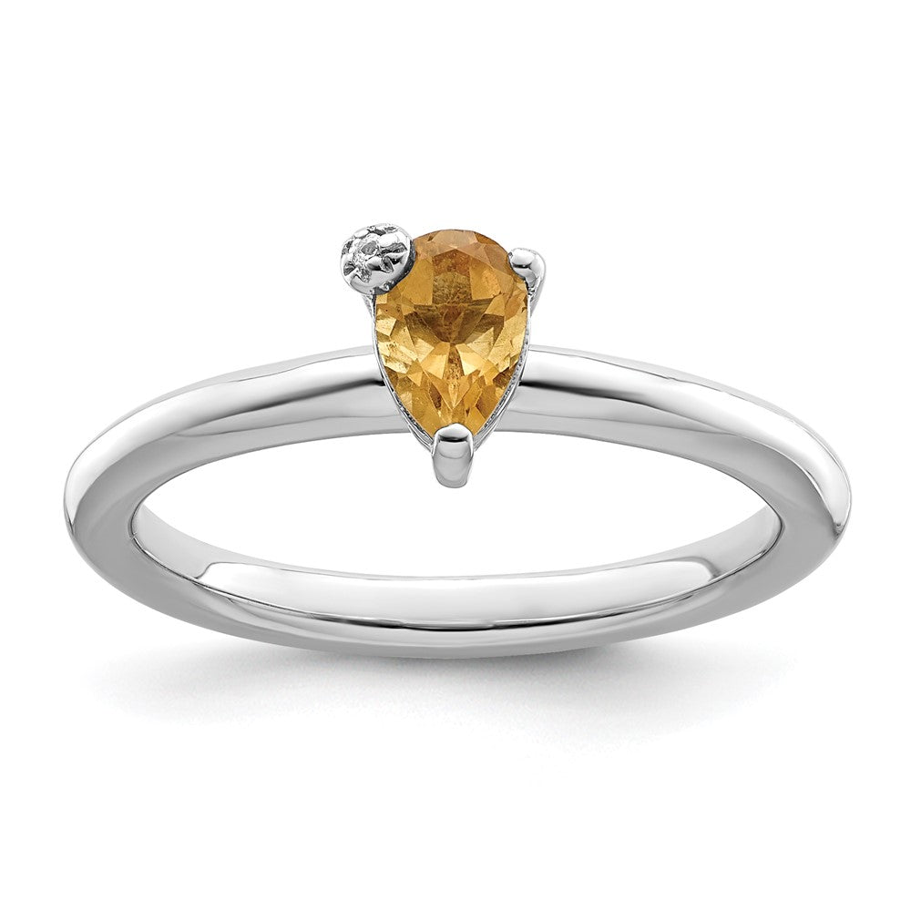 Image of ID 1 Sterling Silver Rhodium-plated Polished Pear Citrine & White Topaz Ring
