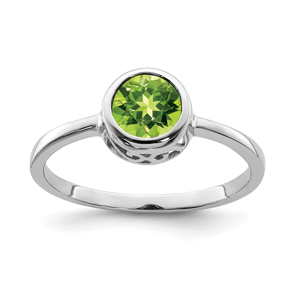 Image of ID 1 Sterling Silver Rhodium-plated Polished Peridot Round Ring