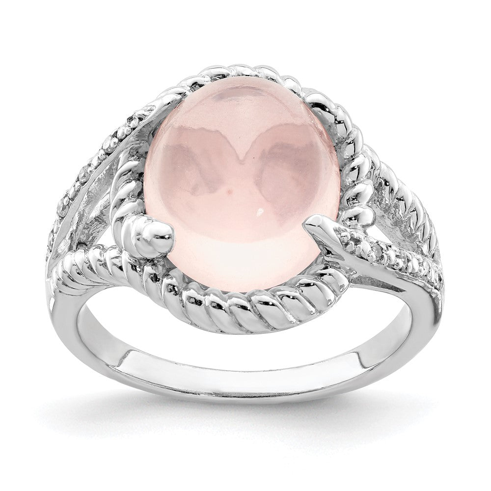 Image of ID 1 Sterling Silver Rhodium-plated Rose Quartz and Diamond Ring