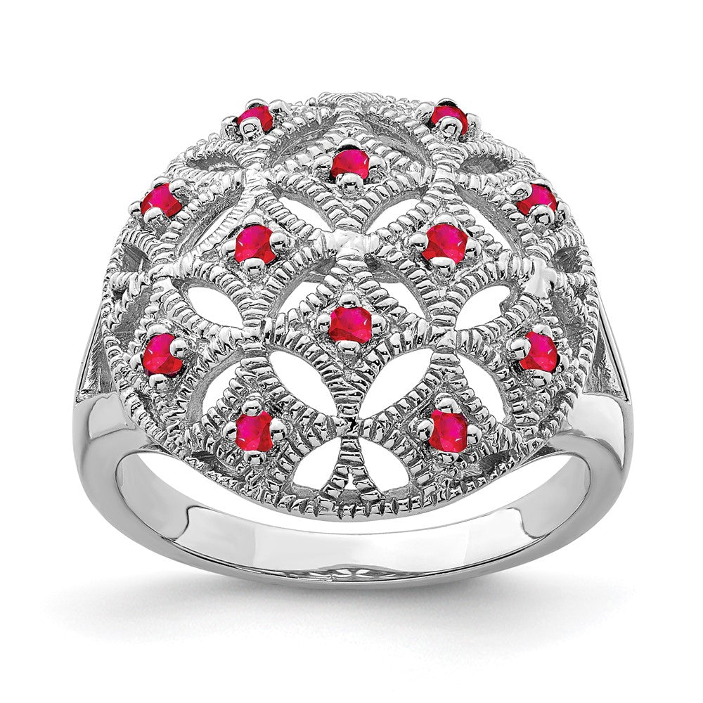 Image of ID 1 Sterling Silver Rhodium-plated Ruby Circle Ring