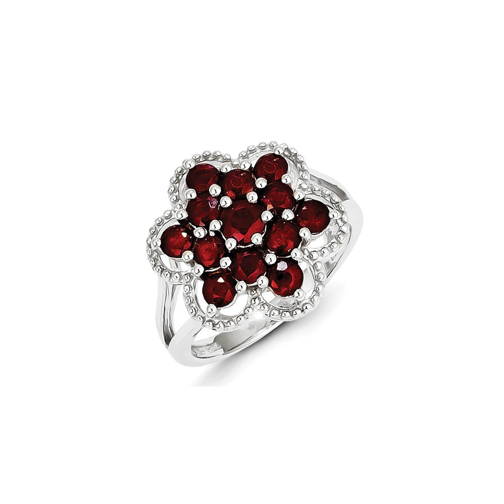 Image of ID 1 Sterling Silver Rhodium-plated Ruby Flower Ring