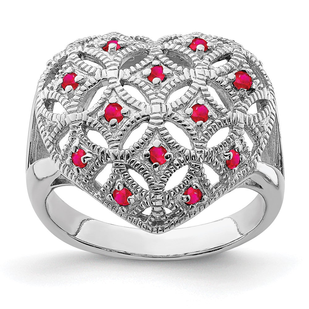 Image of ID 1 Sterling Silver Rhodium-plated Ruby Heart Ring
