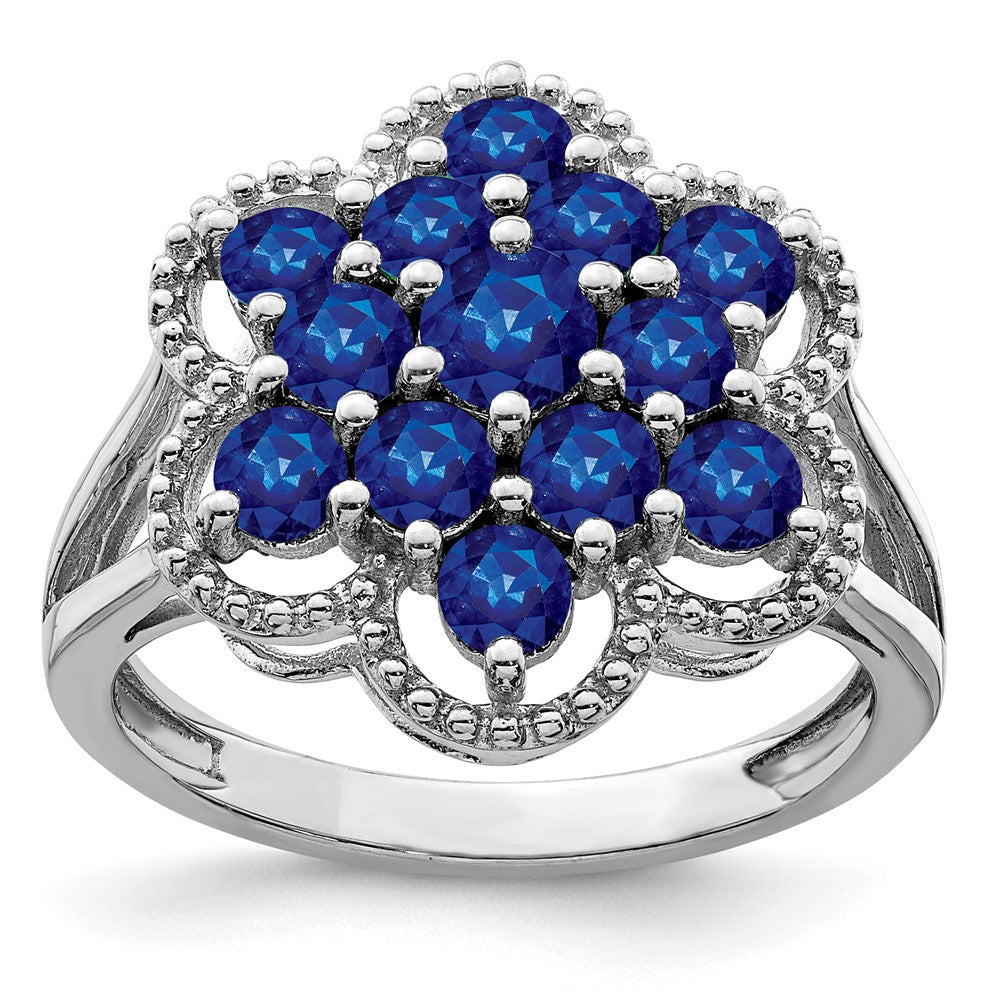 Image of ID 1 Sterling Silver Rhodium-plated Sapphire Flower Ring
