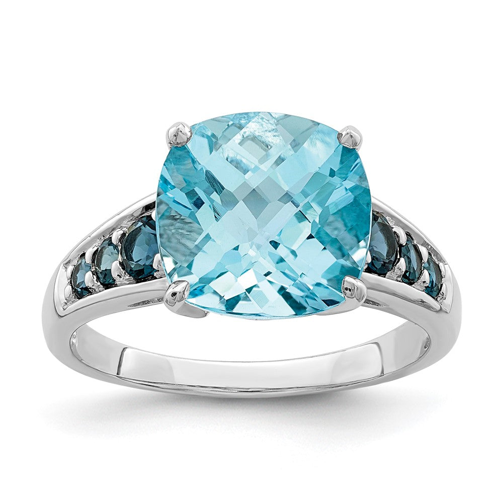Image of ID 1 Sterling Silver Rhodium-plated Sky Blue Cushion & London Blue Topaz Ring