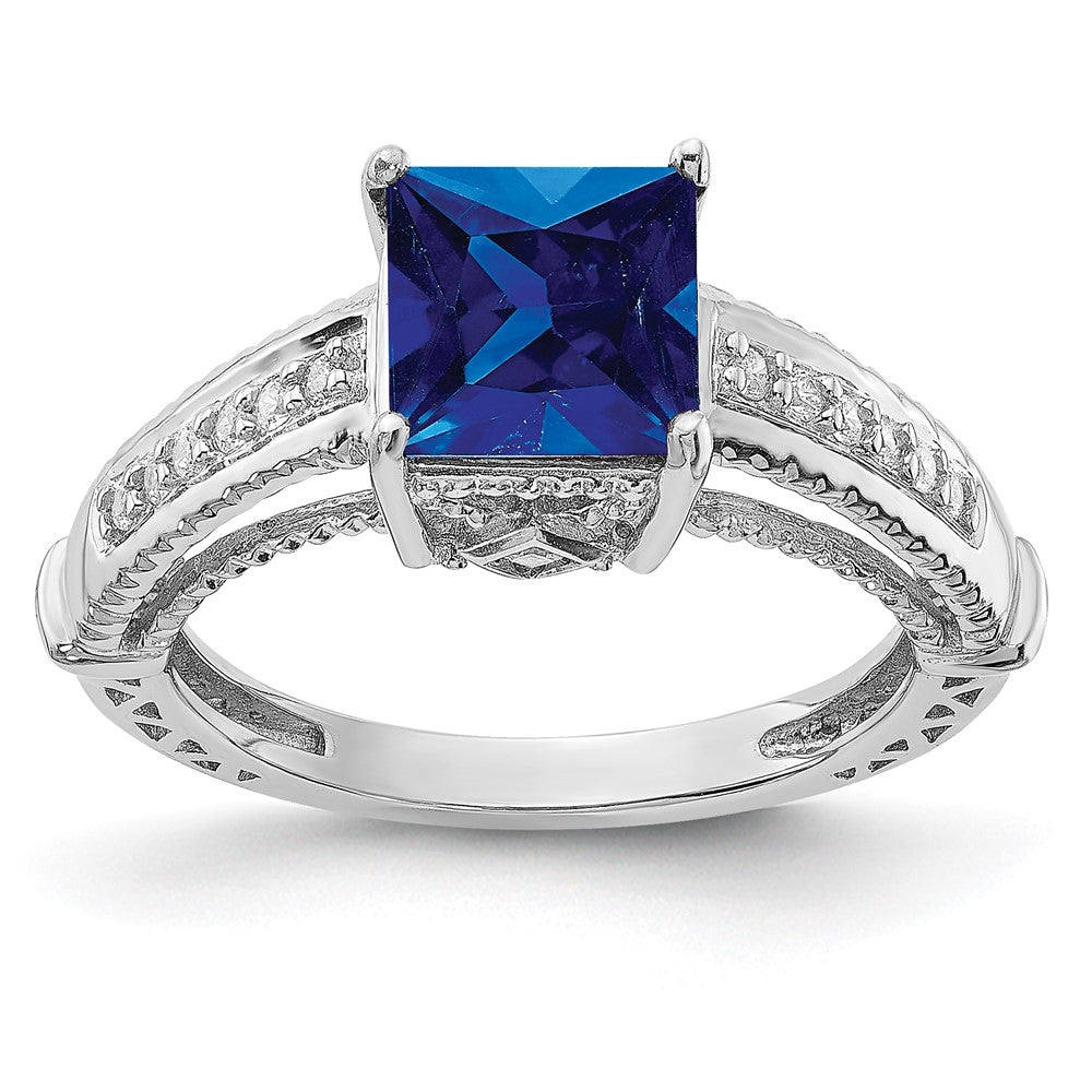 Image of ID 1 Sterling Silver Rhodium-plated Synthetic Blue Sapphire and CZ Ring