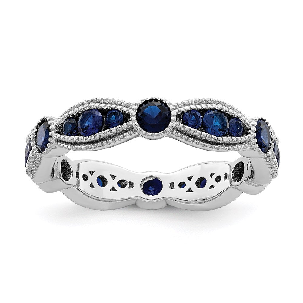 Image of ID 1 Sterling Silver Rhodium-plated Synthetic Blue Spinel Eternity Band
