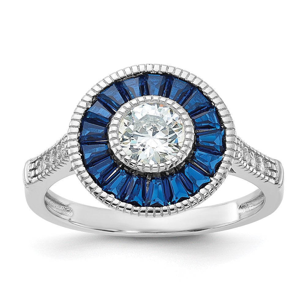 Image of ID 1 Sterling Silver Rhodium-plated Synthetic Blue Spinel and CZ Ring