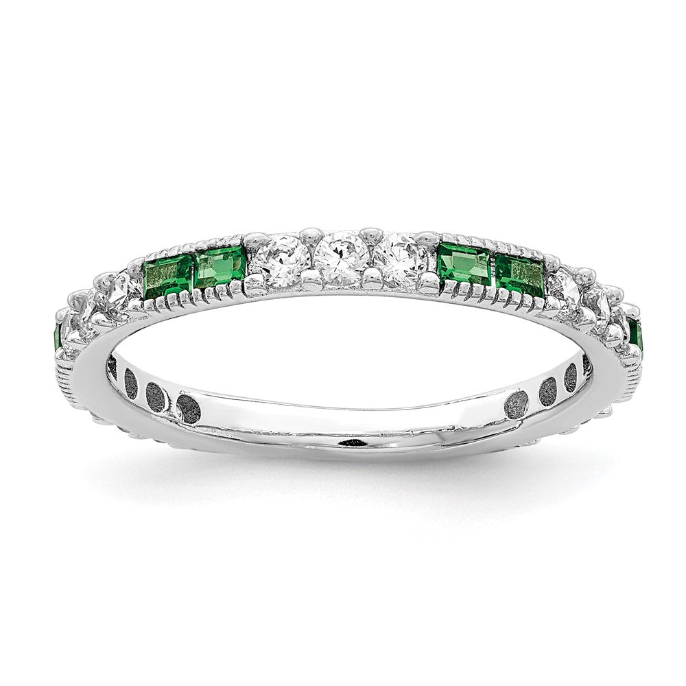 Image of ID 1 Sterling Silver Rhodium-plated Synthetic Green Spinel & CZ Band
