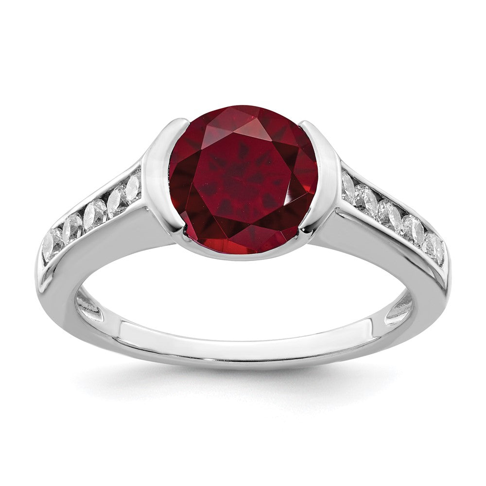 Image of ID 1 Sterling Silver Rhodium-plated Synthetic Ruby and CZ Bezel Ring