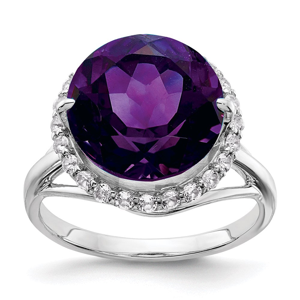 Image of ID 1 Sterling Silver Rhodium-plated White Topaz & Amethyst Ring