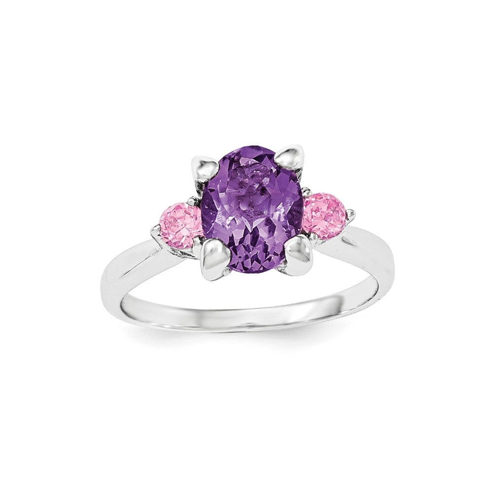 Image of ID 1 Sterling Silver Rhodium-plated w/Pink CZ and Amethyst Ring