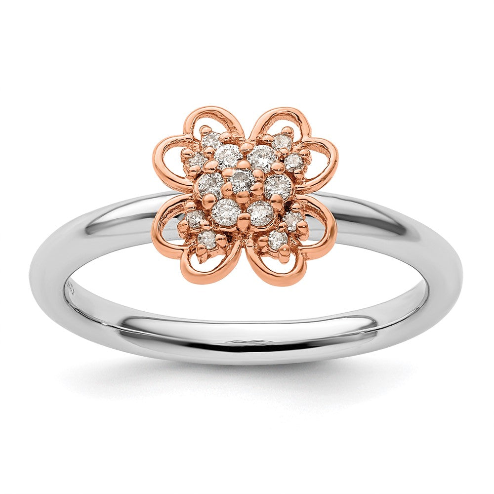 Image of ID 1 Sterling Silver & Rose Plated Stackable Expression Dia Flower Ring