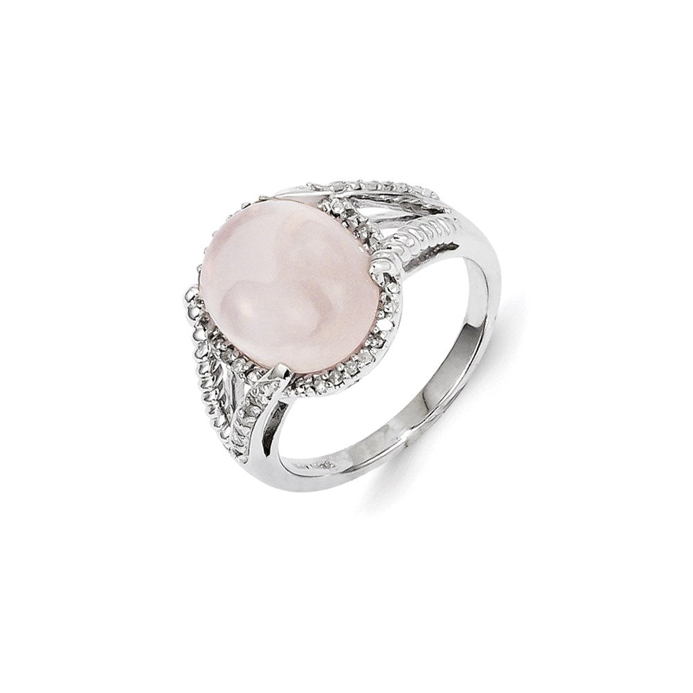 Image of ID 1 Sterling Silver Rose Quartz and Diamond Ring