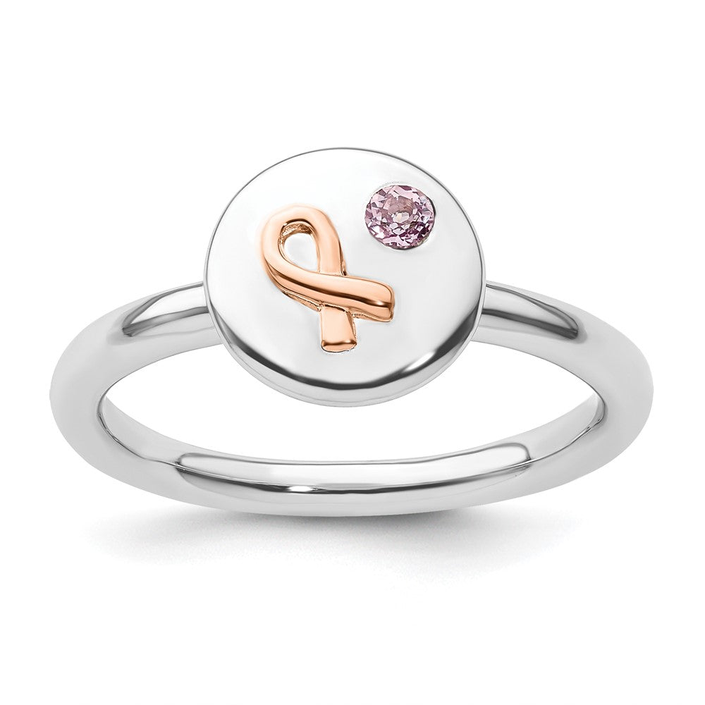 Image of ID 1 Sterling Silver Stackable Expressions 14k Rose Ribbon Pink Sapphire Ring