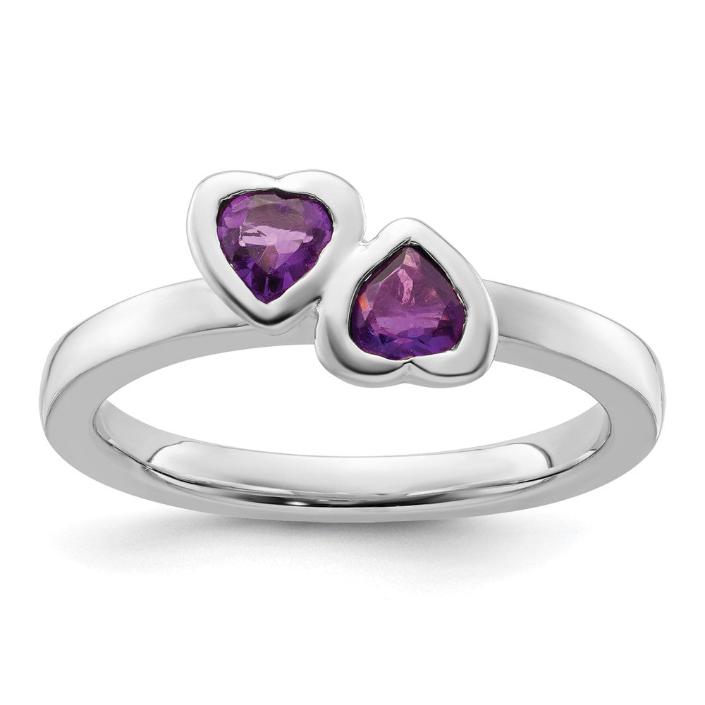 Image of ID 1 Sterling Silver Stackable Expressions Amethyst Double Heart Ring