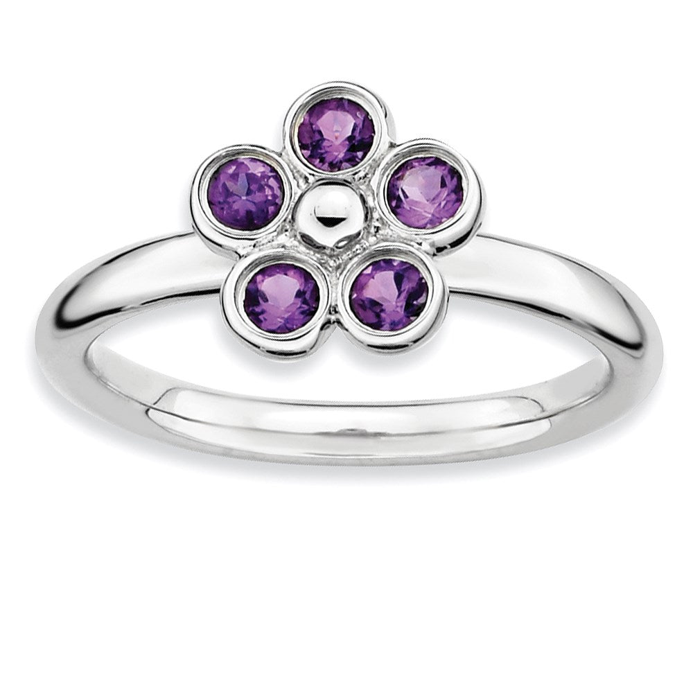 Image of ID 1 Sterling Silver Stackable Expressions Amethyst Flower Ring