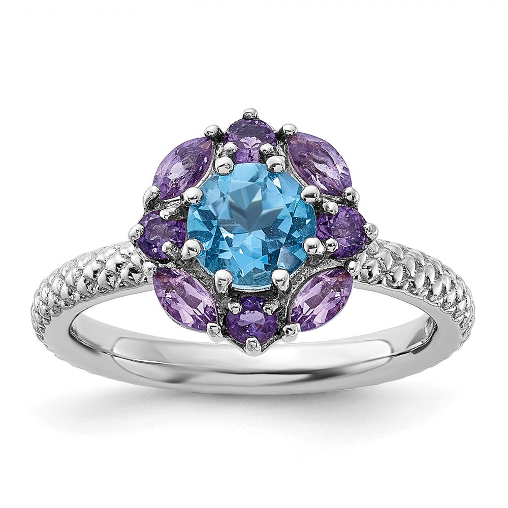 Image of ID 1 Sterling Silver Stackable Expressions Amethyst and Blue Topaz Ring