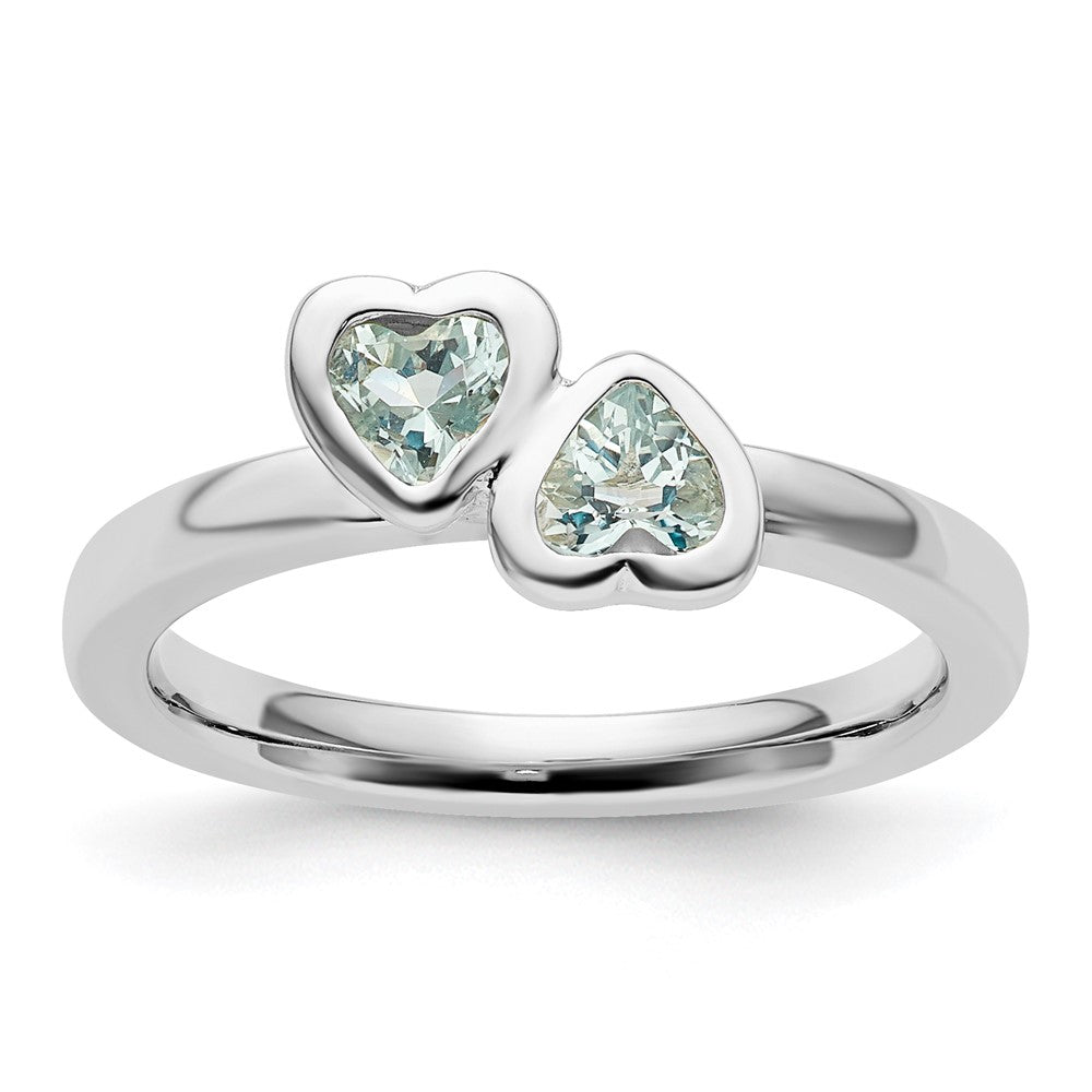 Image of ID 1 Sterling Silver Stackable Expressions Aquamarine Double Heart Ring