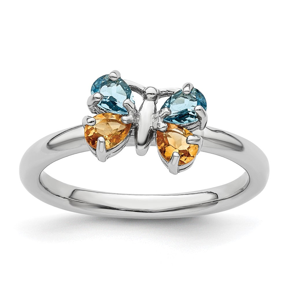 Image of ID 1 Sterling Silver Stackable Expressions Blue Topaz & Citrine Butterfly Ring