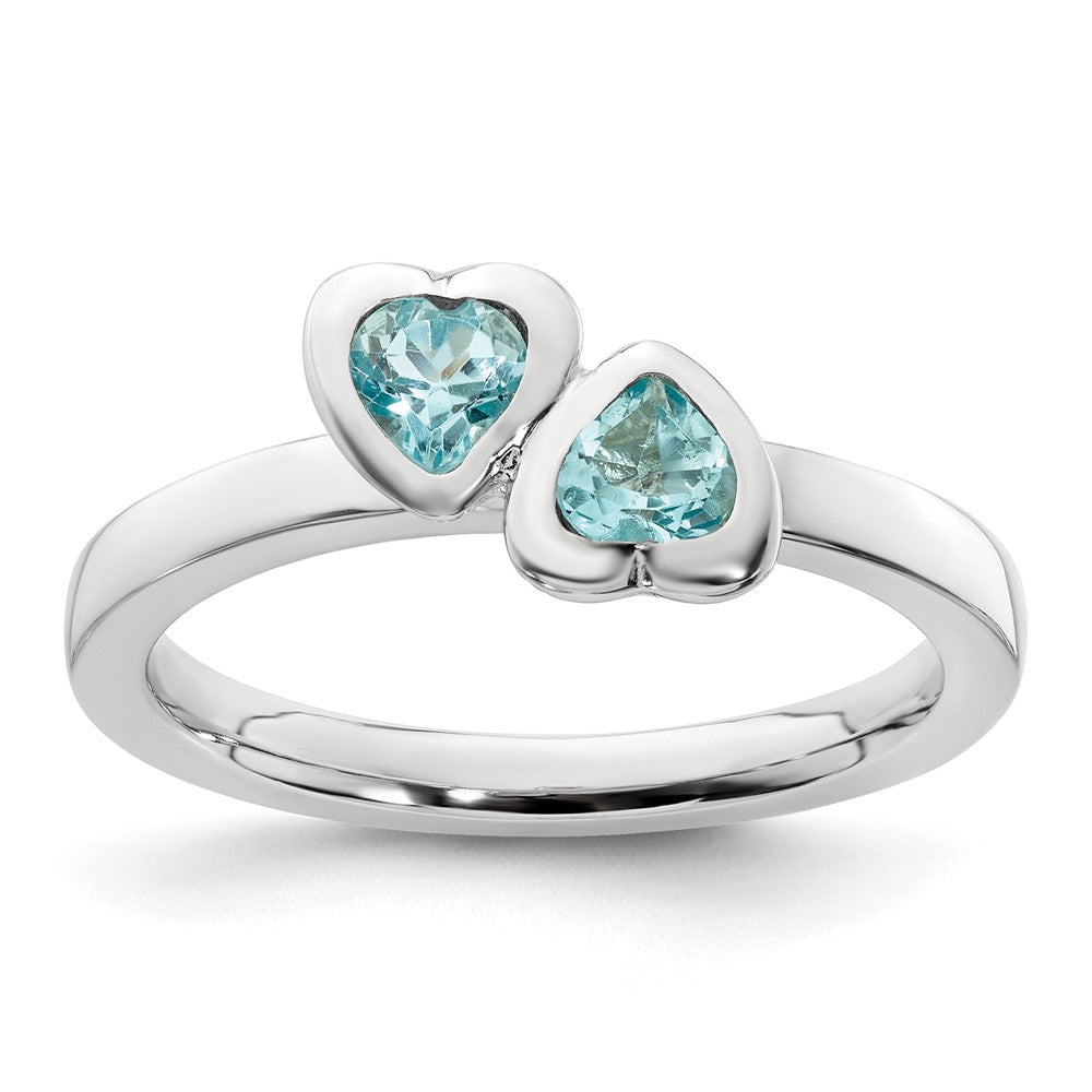 Image of ID 1 Sterling Silver Stackable Expressions Blue Topaz Double Heart Ring
