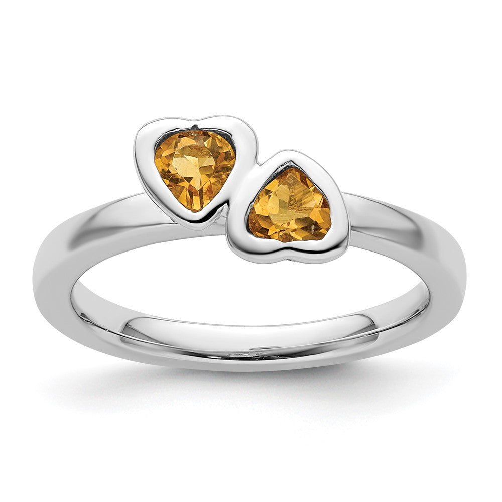 Image of ID 1 Sterling Silver Stackable Expressions Citrine Double Heart Ring