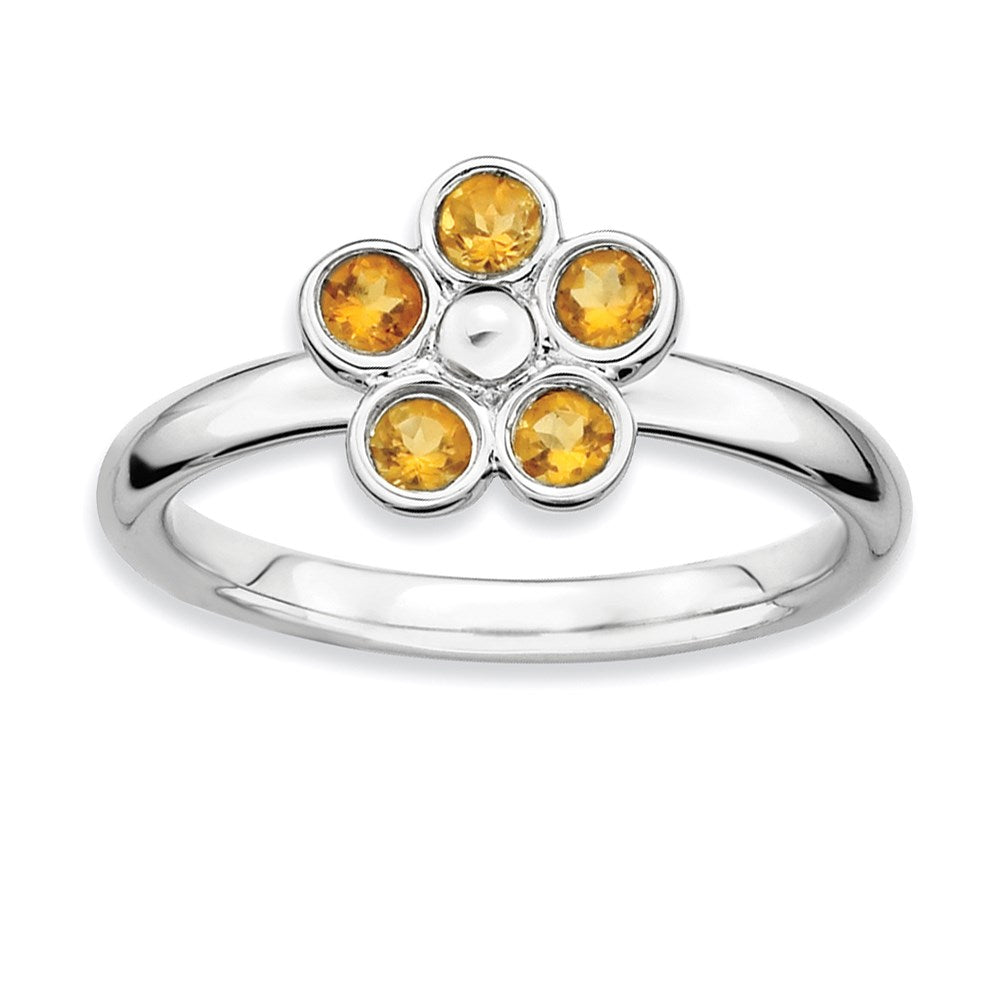Image of ID 1 Sterling Silver Stackable Expressions Citrine Flower Ring
