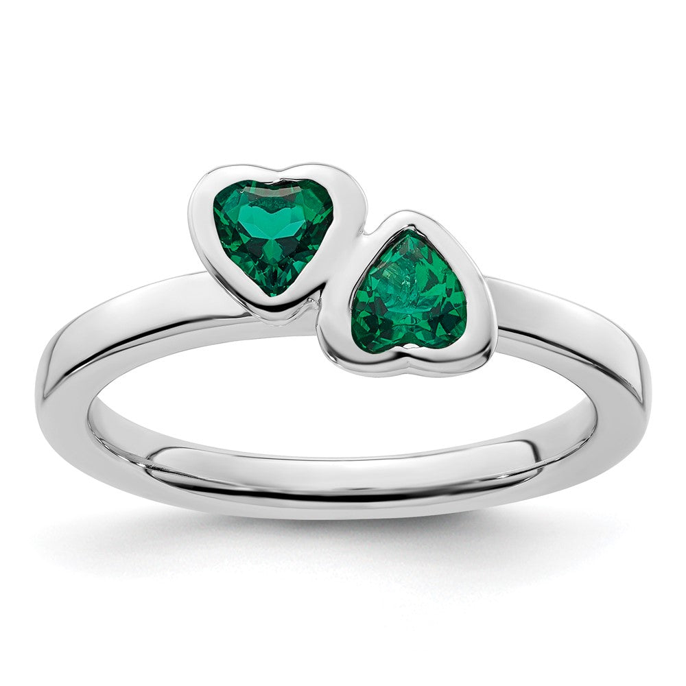 Image of ID 1 Sterling Silver Stackable Expressions Cr Emerald Double Heart Ring