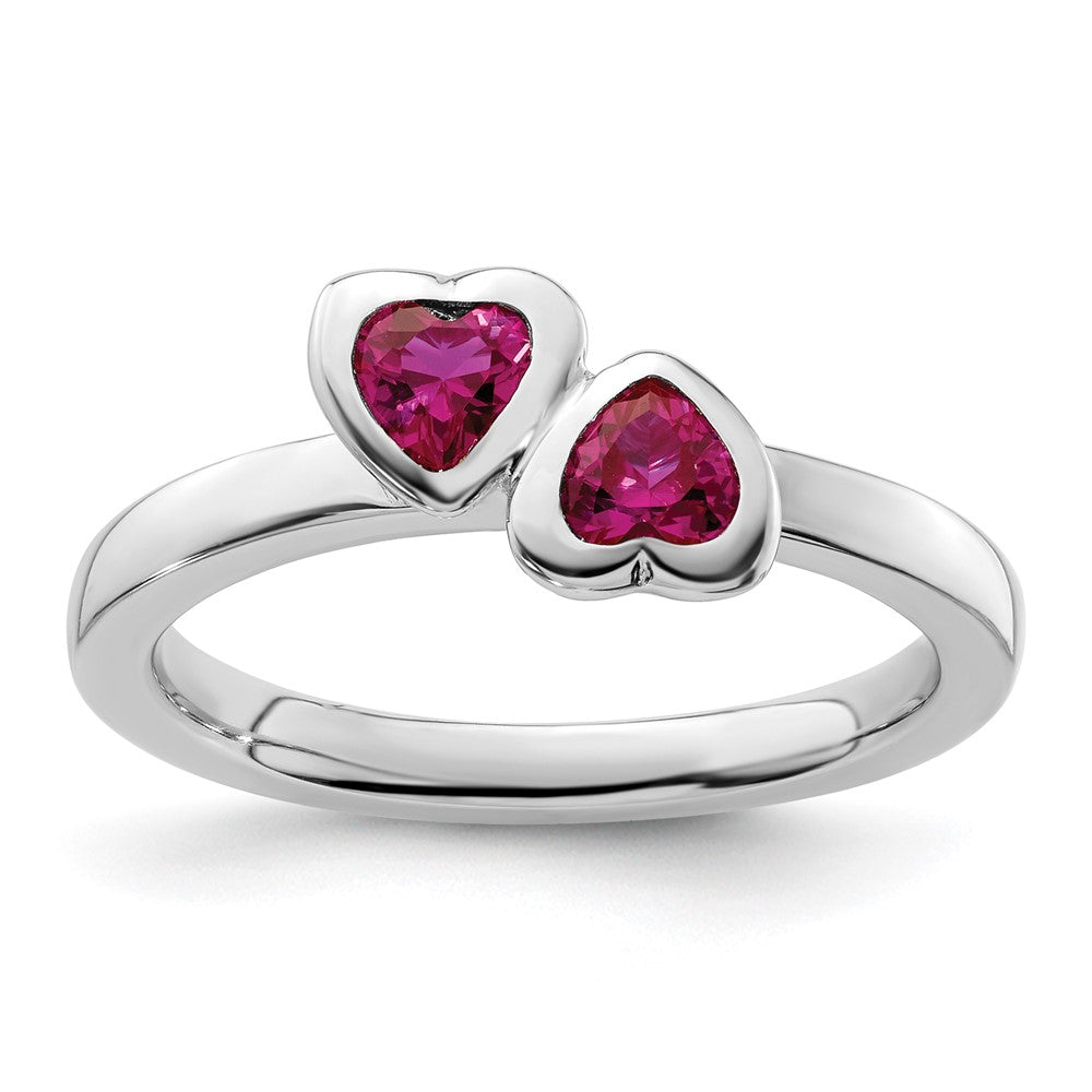Image of ID 1 Sterling Silver Stackable Expressions Cr Ruby Double Heart Ring