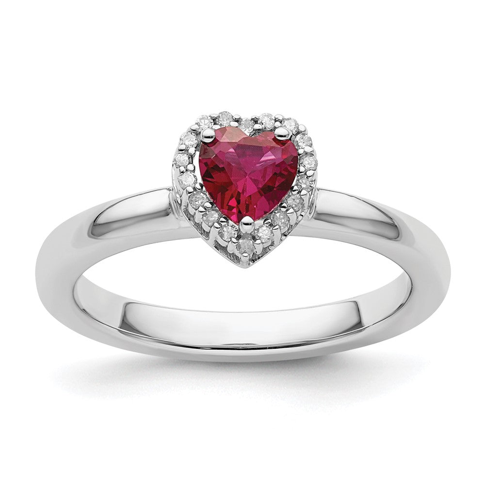Image of ID 1 Sterling Silver Stackable Expressions Cr Ruby Heart Diamond Ring