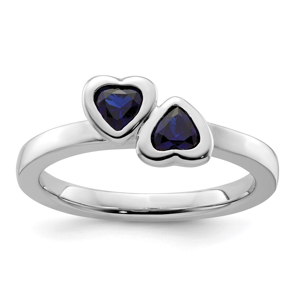 Image of ID 1 Sterling Silver Stackable Expressions Cr Sapphire Double Heart Ring