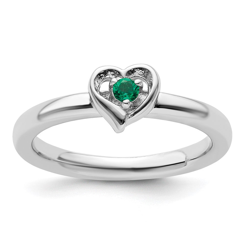 Image of ID 1 Sterling Silver Stackable Expressions Created Emerald Heart Ring