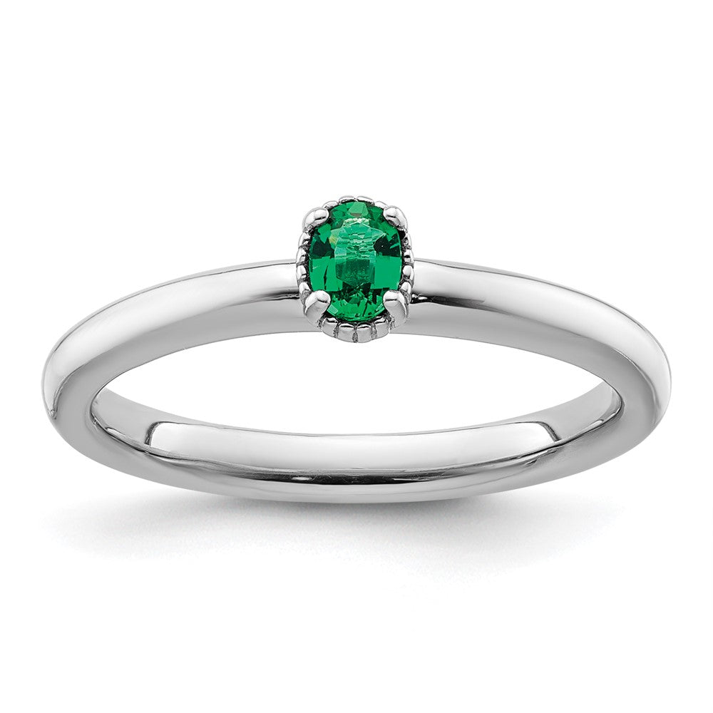 Image of ID 1 Sterling Silver Stackable Expressions Created Emerald Single Stone Ring