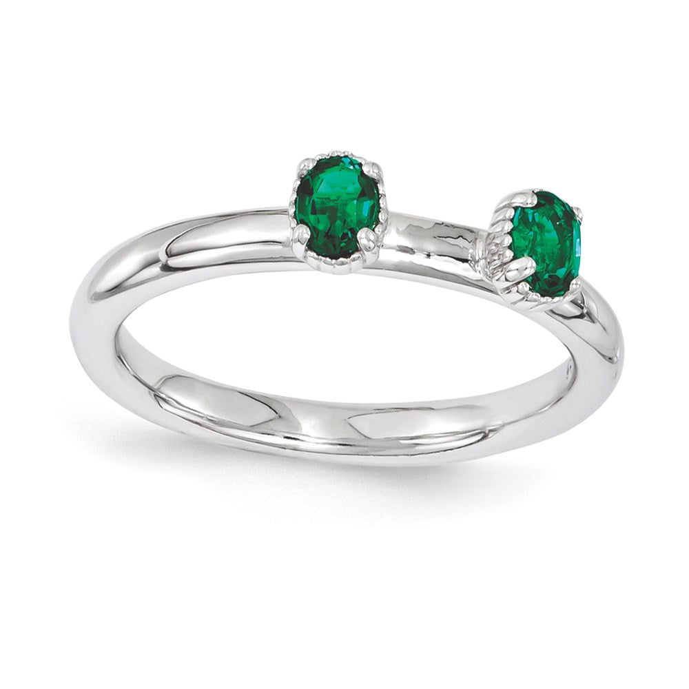 Image of ID 1 Sterling Silver Stackable Expressions Created Emerald Two Stone Ring