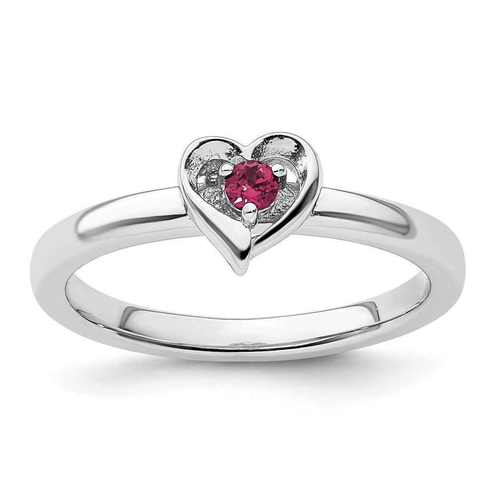 Image of ID 1 Sterling Silver Stackable Expressions Created Ruby Heart Ring