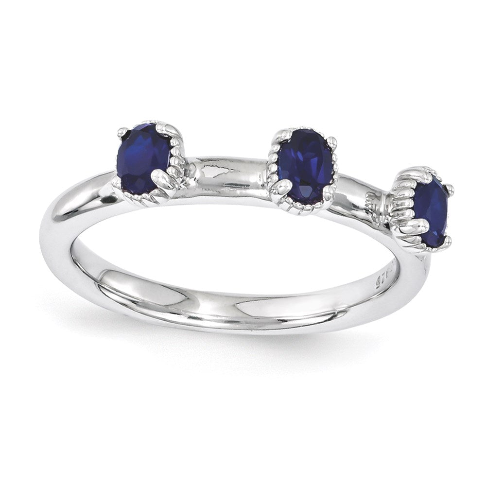 Image of ID 1 Sterling Silver Stackable Expressions Created Sapphire Three Stone Ring