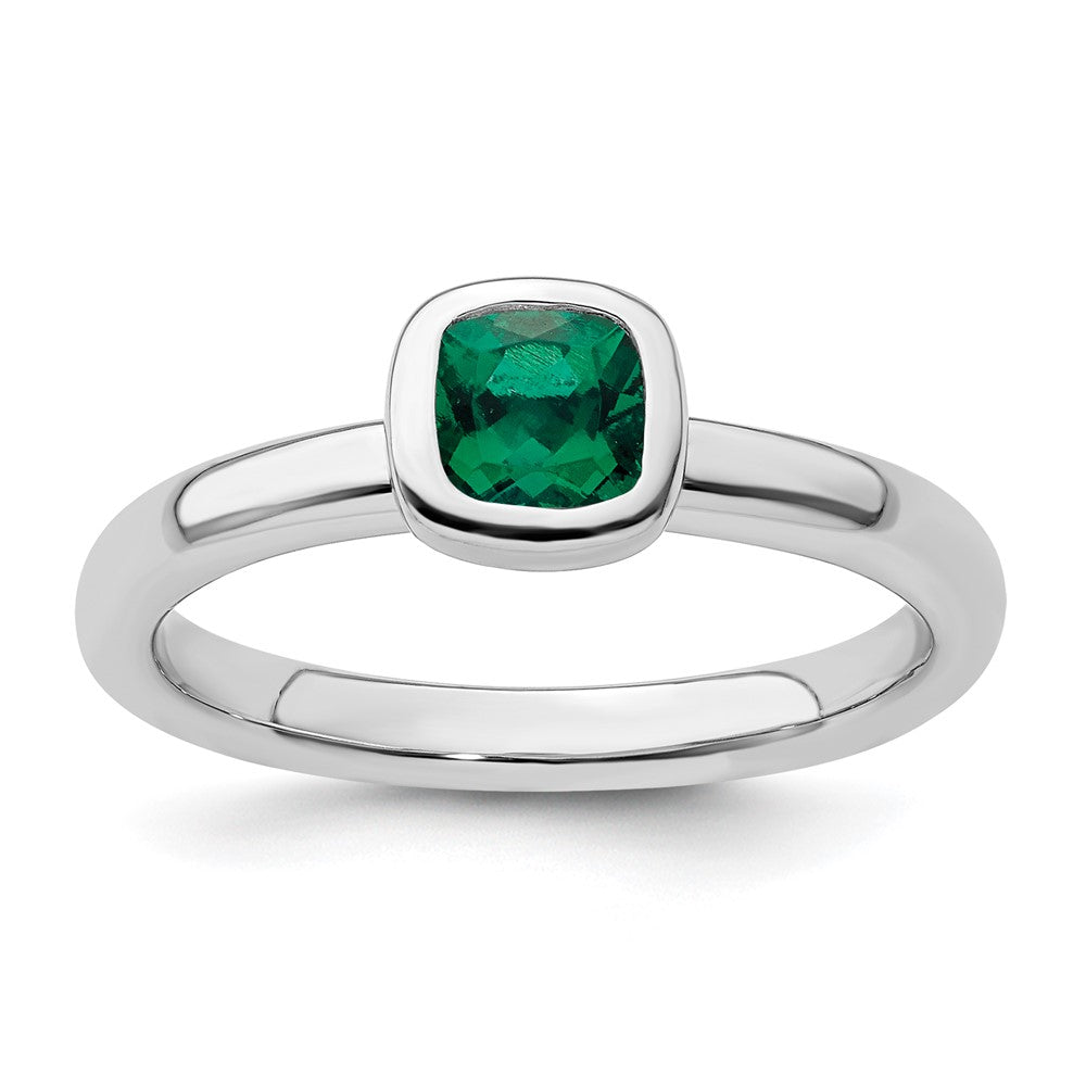 Image of ID 1 Sterling Silver Stackable Expressions Cushion Cut Cr Emerald Ring