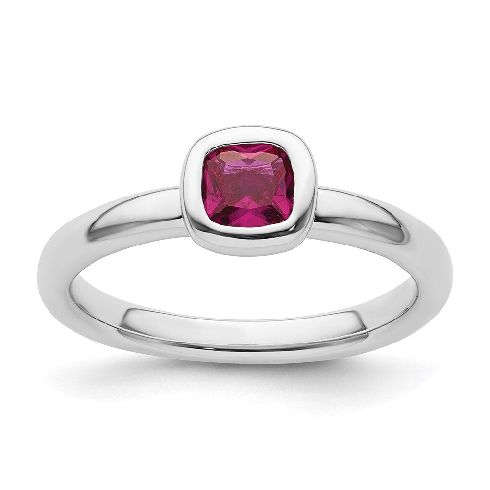 Image of ID 1 Sterling Silver Stackable Expressions Cushion Cut Created Ruby Ring