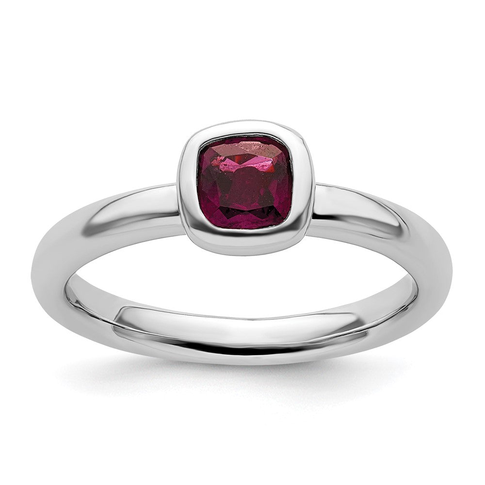 Image of ID 1 Sterling Silver Stackable Expressions Cushion Cut Rhod Garnet Ring