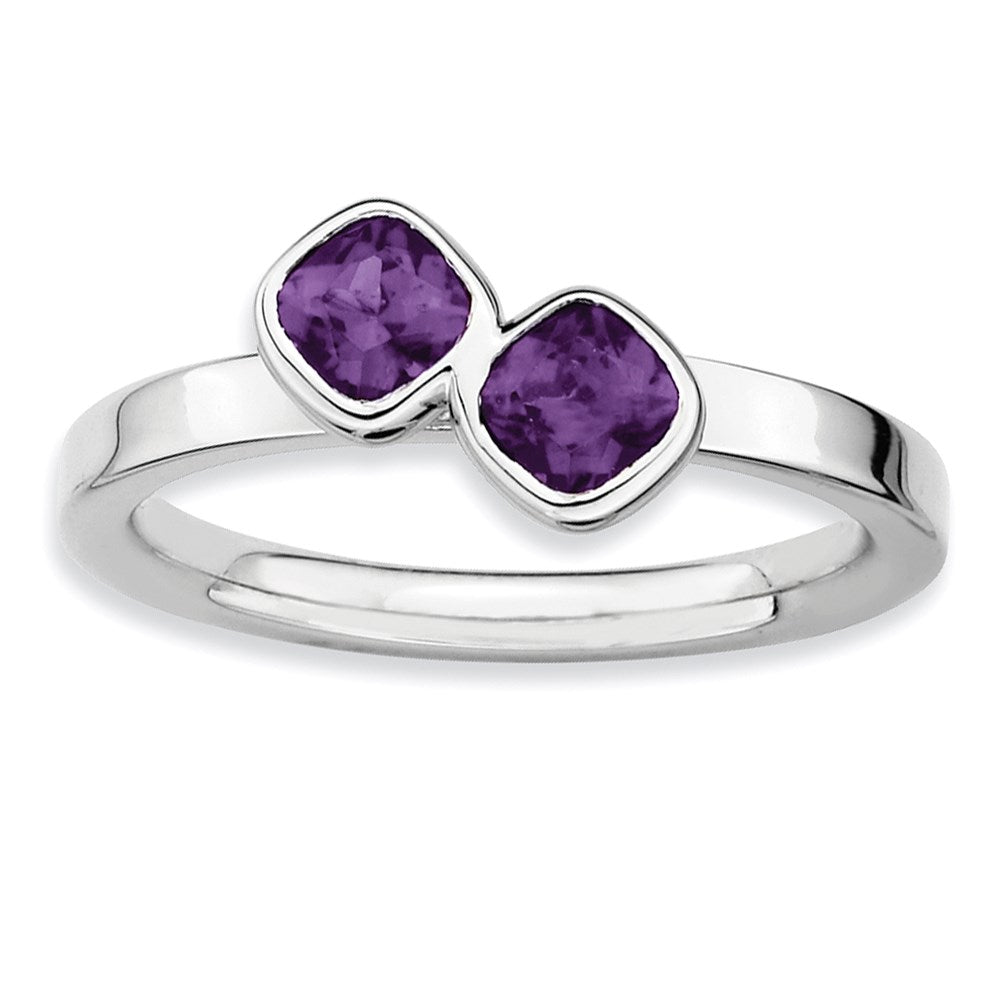Image of ID 1 Sterling Silver Stackable Expressions Dbl Cushion Cut Amethyst Ring