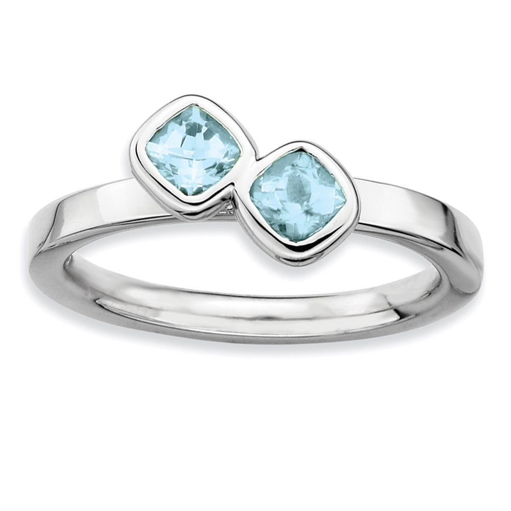 Image of ID 1 Sterling Silver Stackable Expressions Dbl Cushion Cut Aquamarine Ring
