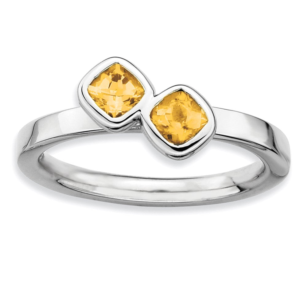 Image of ID 1 Sterling Silver Stackable Expressions Dbl Cushion Cut Citrine Ring